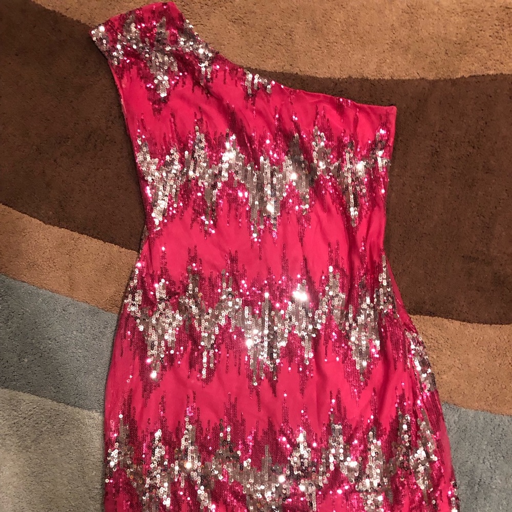 Size 9 pink off the shoulder, sequin dress
